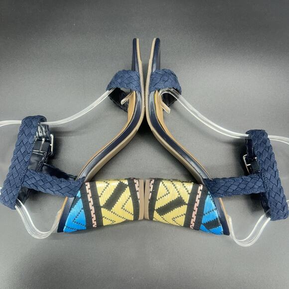 New Crown Vintage Cadence Womens 8M Aztec Navy Block Heel Open Toe Braid Sandal - Picture 6 of 10